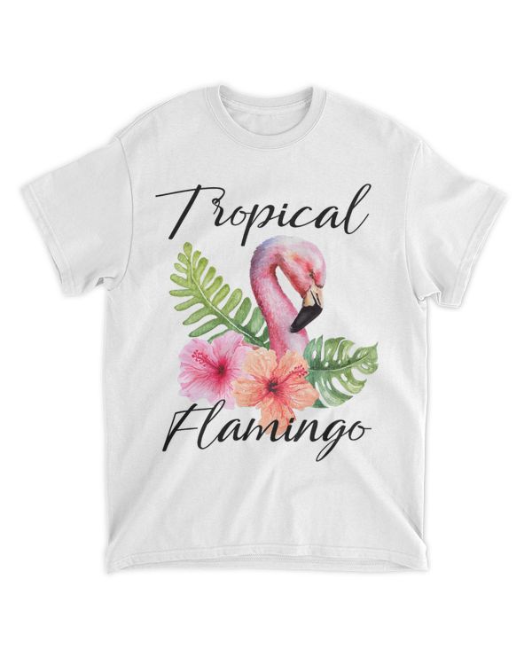 Flamingo hibiscus Hawaii watercolor painting animal