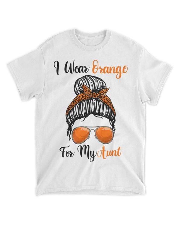 Leopard Messy Bun Leukemia Shirts I Wear Orange For My Aunt 21