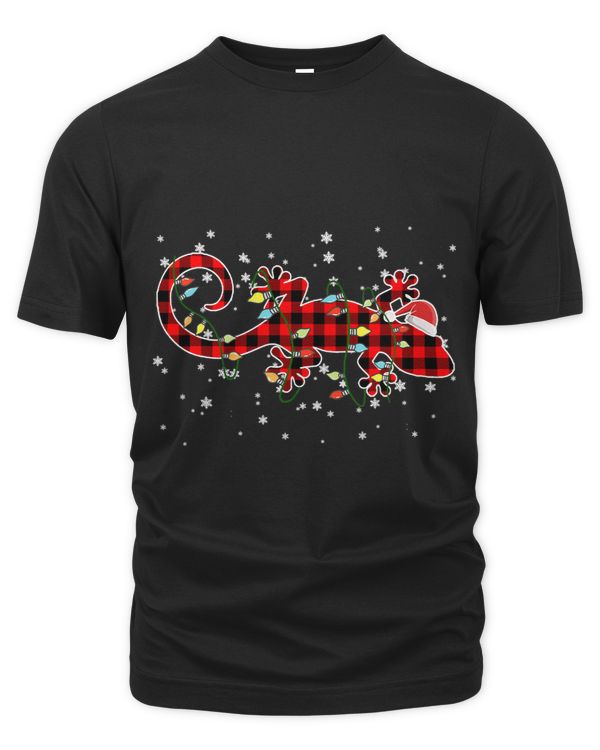 Gecko Santa Holiday Reptile Buffalo Plaid Christmas