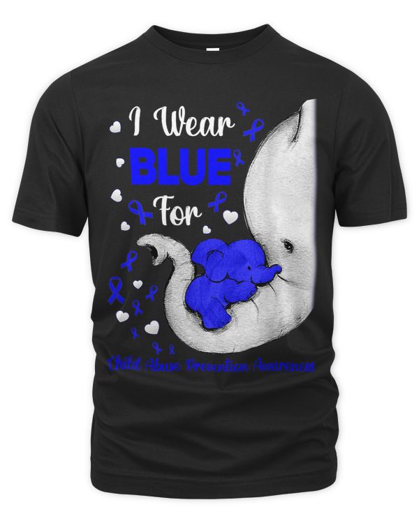 Elephant I Wear Blue Ribbon Heart For Child Abuse Prevention