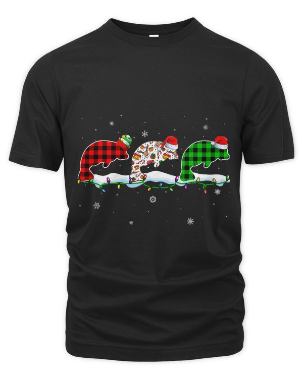 Funny Manatee Christmas Buffalo Plaid Xmas Women Men Kids