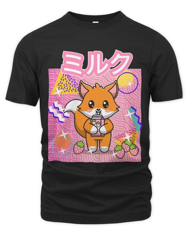 Funny Retro 90s Japanese Kawaii Strawberry Milk Fox