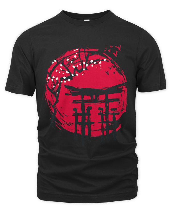 Japanese Temple Characters Red Sun Cherry Blossom