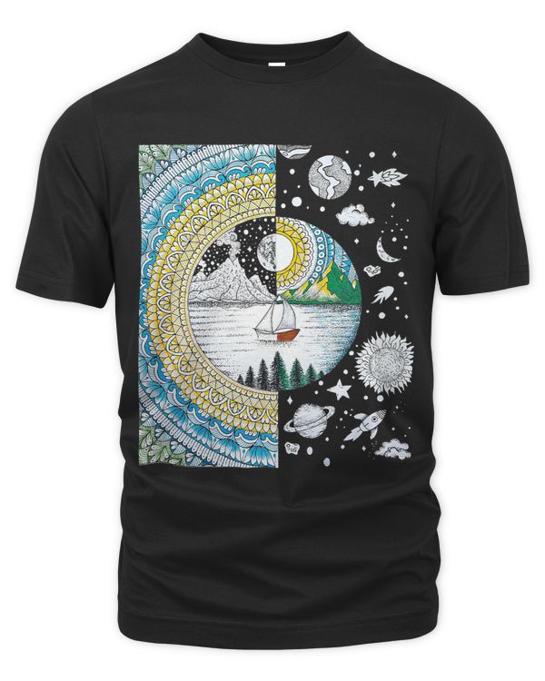 Sun and Moon Mandala Wall Art Geometry Sacred Fractal Design