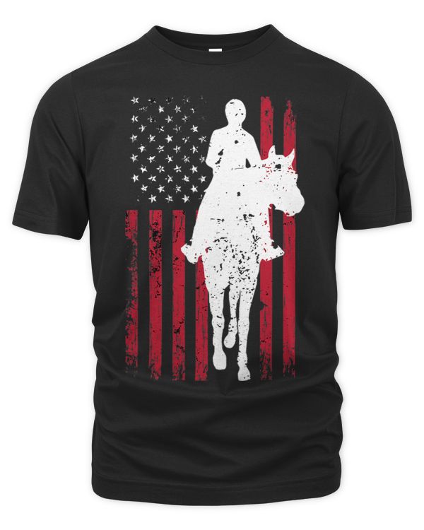 Vintage Horseback Riding Jockeys USA Flag Gift