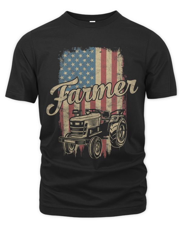 Farmer American Flag Retro Farming Tractor Usa Patrioticic