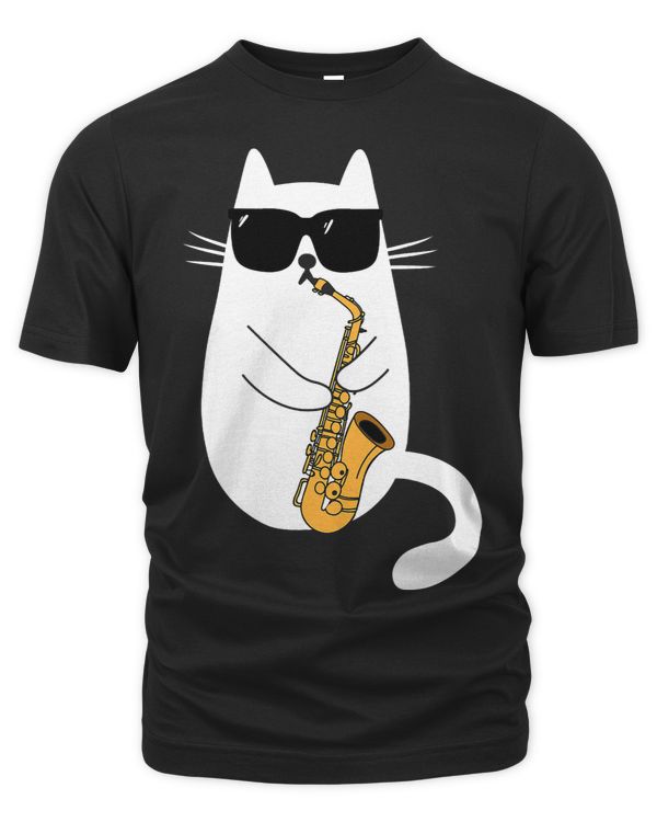 Funny Cat Wearing Sunglasses Playing Saxophone Musician