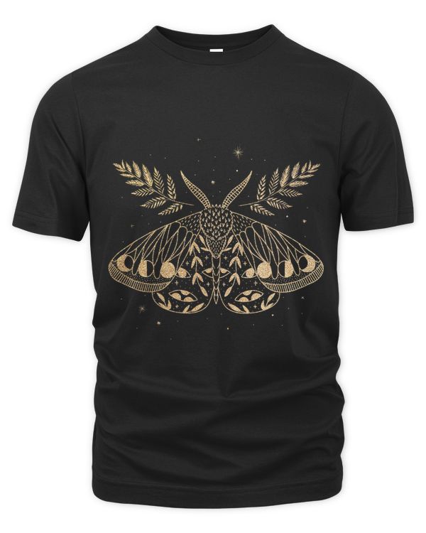 Celestial Moth and Plants Moon phase Moth Crystals Vintage