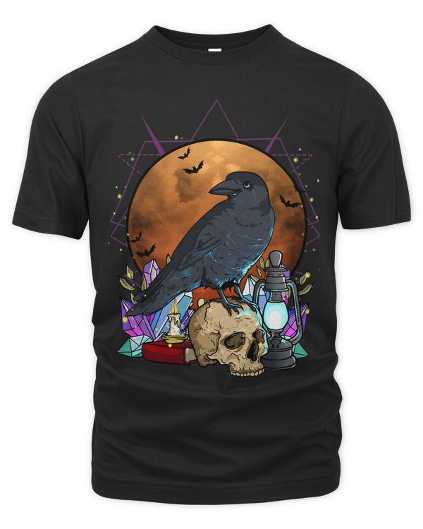 Black Crow Raven Skull Moon Spooky Night Crow Gothic