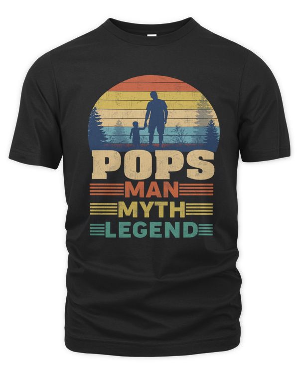 Fathers Day Pops The Man The Myth The Legend Sunset Vintage Gift For Fathers Day, Slogan T Shirt Ideal For Dad, Husband, Grandfather Gift
