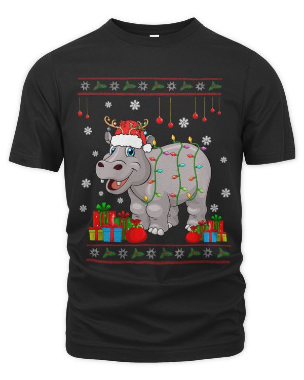 Hippo Pet Santa Reindeer Hippo Christmas Animal Matching Family Kids