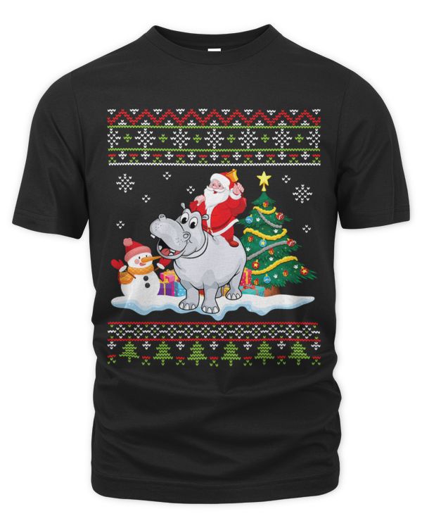 Hippo Pet Santa Riding HIPPO Noel Tree Presents Merry Christmas Sweat