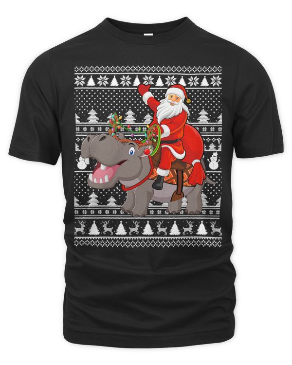 Hippo Pet Santa Riding Ugly Christmas