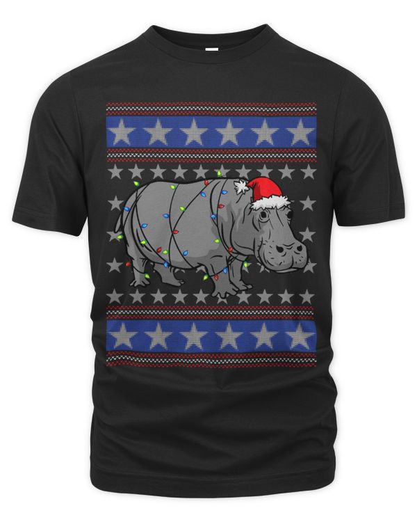 Hippo Pet Santa USA Flag Ugly Christmas Hippopotamus