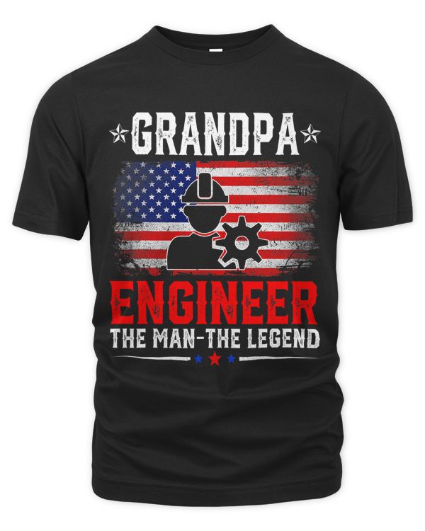Distressed American Flag Grandpa Engineer The Legend Retro
