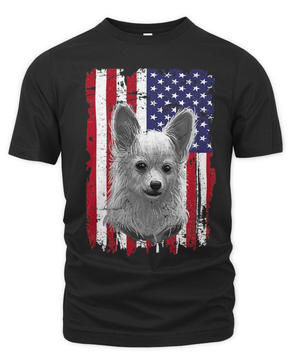 Dogs 365 Distress American flag Papillon Dog 4th of July USA
