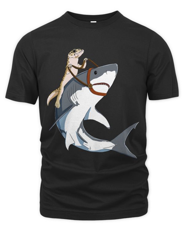 Funny Reptile Leopard Gecko Riding Shark