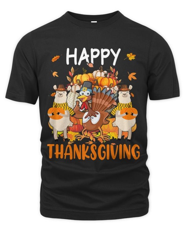 Happy Thanksgiving Cute Adorable Llamas Turkey Pumpkin 259