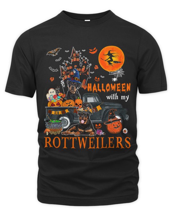 Halloween With My Rottweilers On Pickup Truck Scary Pumpkins 97