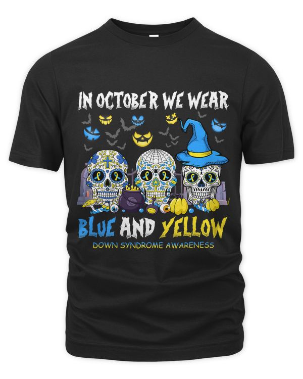 Sugar Skulls Halloween Blue and Yellow Down Syndrome aware