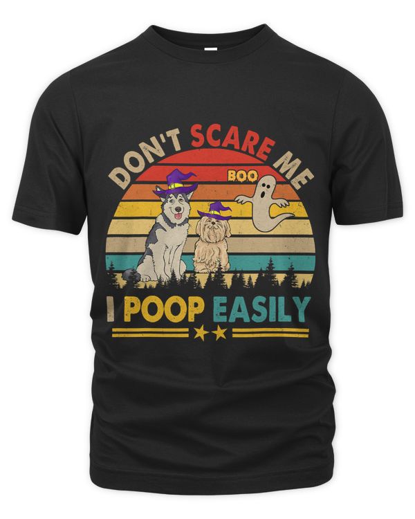 Vintage Retro Don't Scare Me I Poop Easily Halloween Dogs