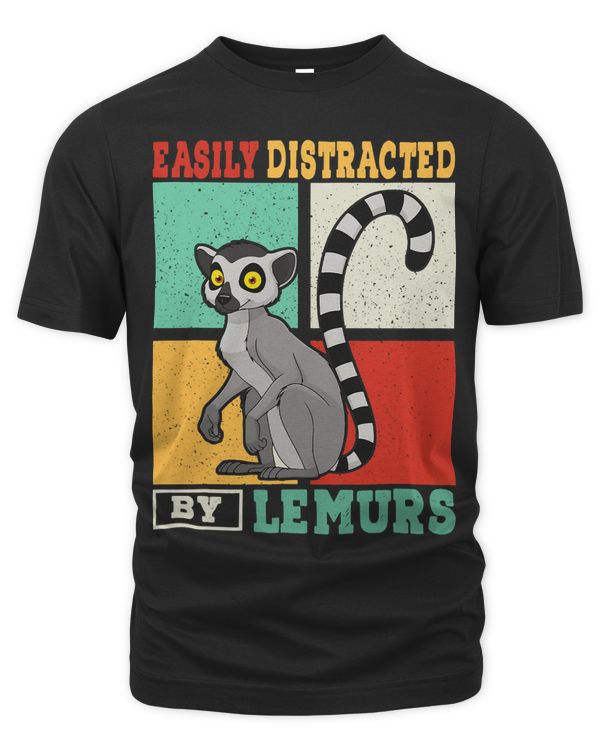 Vintage Retro Easily Distracted By Lemurs Funny Family Kids