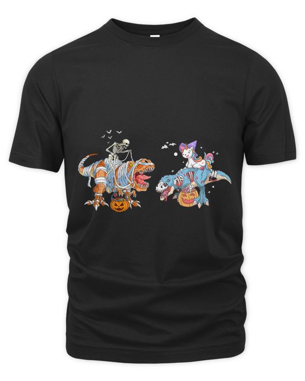 Halloween Dinosaur T Rex Skeleton vs Unicorn riding trex