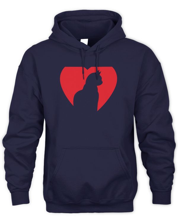 Valentine Cat Silhouette Red Heart Cute Love Valentines Day Long Sleeve