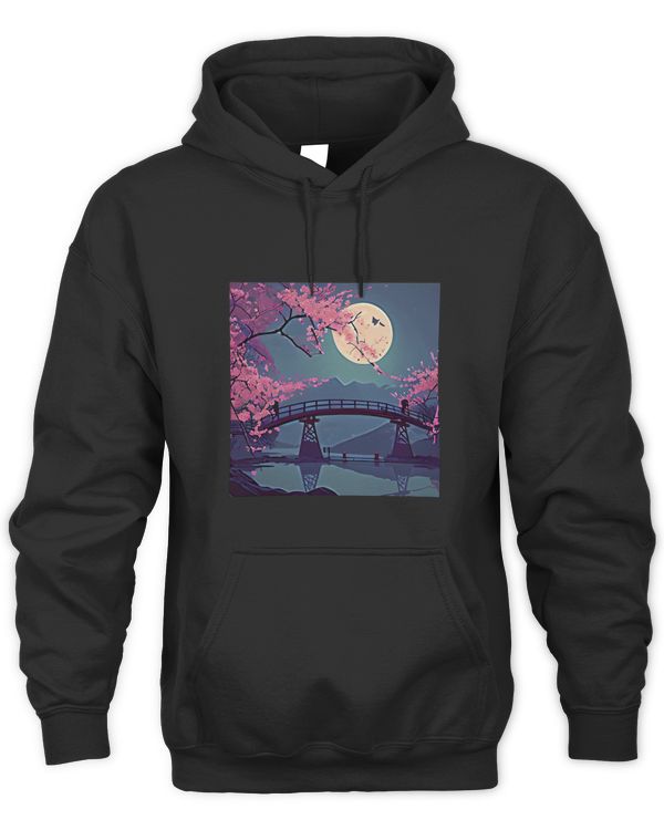 Cherry Blossom Under the Moon Tranquil Scenery Unique Print