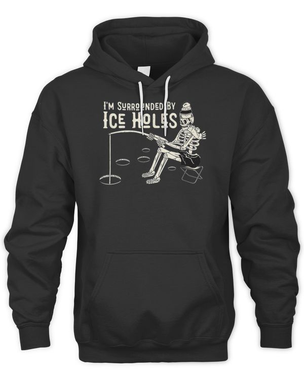 Surrounded Holes Winter Fishing Skull T-Shirt