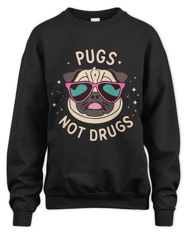 Pugs Not Drugs Retro Pug with Sunglasses for Dog Lovers