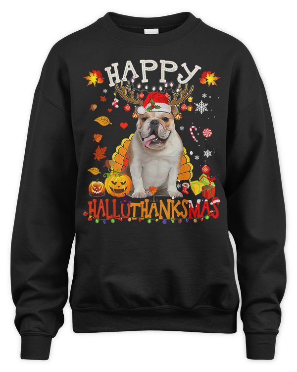 English Bulldog Bulldog Dog Happy Hallothanksmas Halloween Thanksgiving Xmas 164 Dog Lover