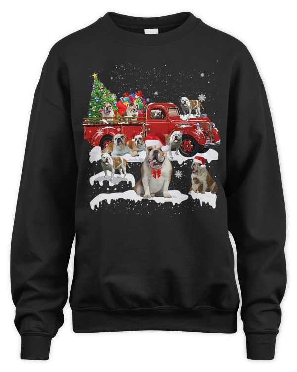 English Bulldog Bulldog Riding Red Truck Xmas Merry Christmas 202 Dog Lover