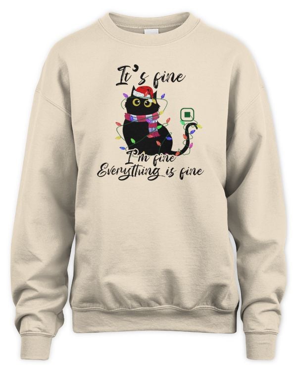 Christmas Black Cat It's Fine I'm Fine Everything Is Fine