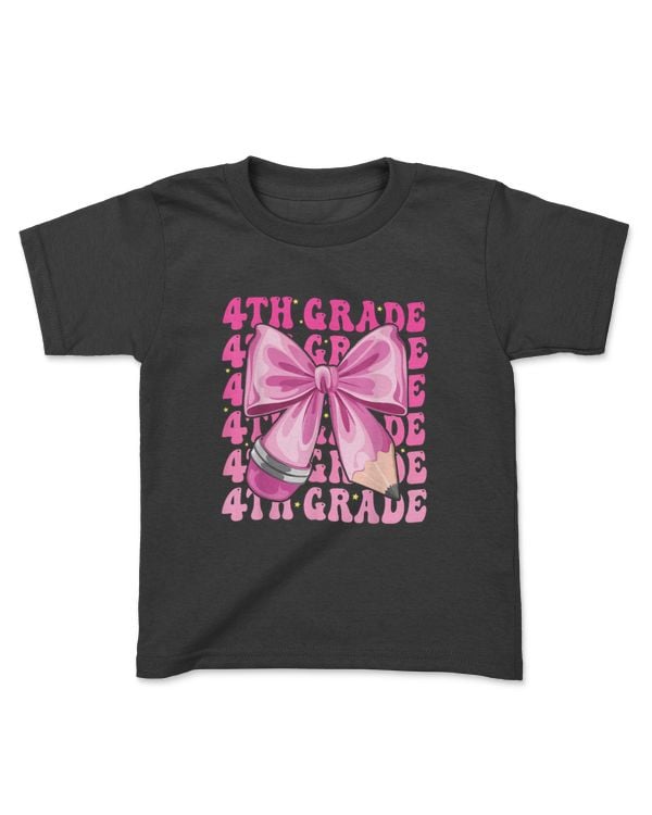 First Day Of 4th Grade Girls Coquette Bow Back To School T-Shirt