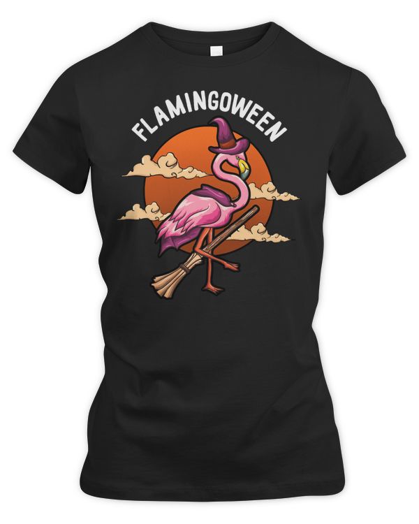Flamingo Tropical Funny Flamingoween Halloween Flamingo On A Broom Classic T-Shirt316 Pink Bird
