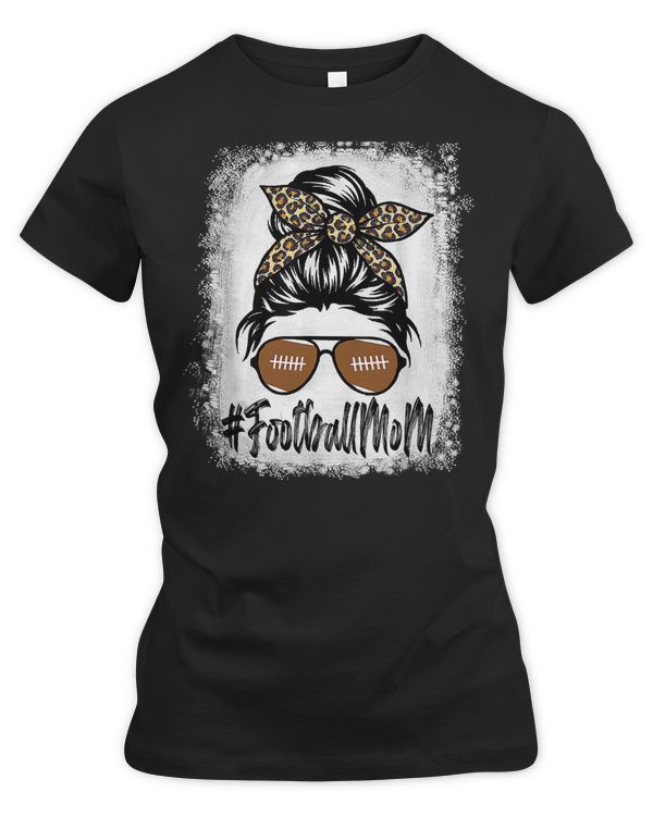 Football Bleached Football Mom Life With Leopard and Messy Bun Player 127