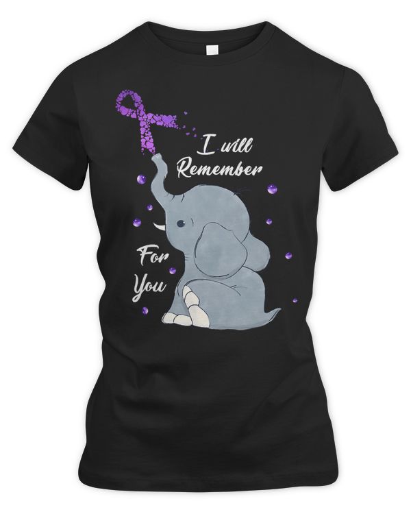 Elephant Purple Ribbon I Will Remember For You Alzheimers Disease Awareness