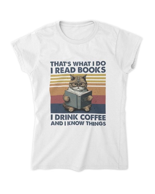 Cute Cat Gift for Women,Cat Reading book and Drink Coffee Shirt