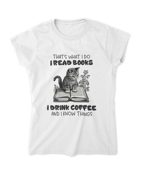 Cute Cat Read book And Drink Coffee, Gift For Girl, Women Shirt