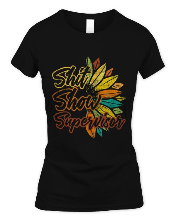 Womens Shit Show Supervisor Retro Vintage Sunflower Distressed