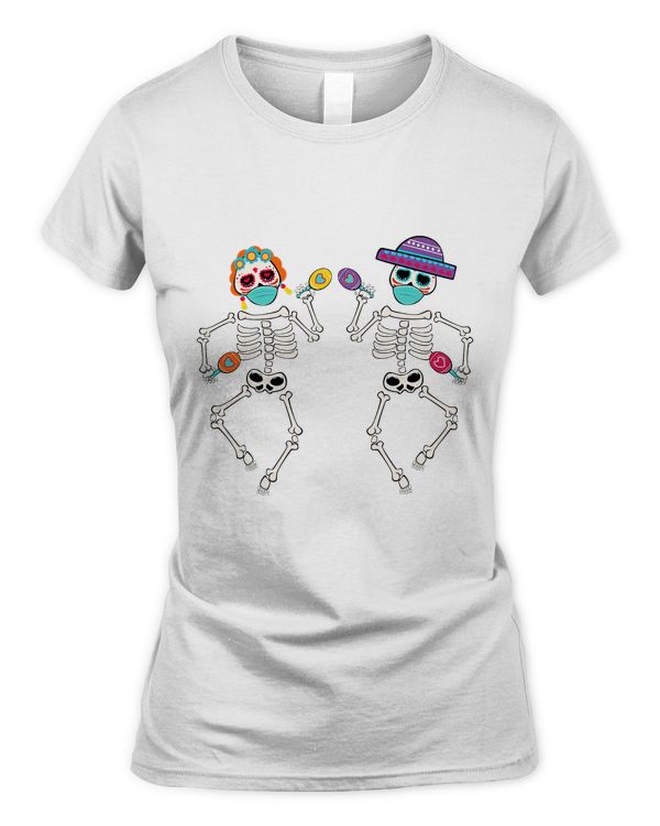 Dancing Sugar Skull Skeleton Couple Music Lovers Dead Day T-Shirt