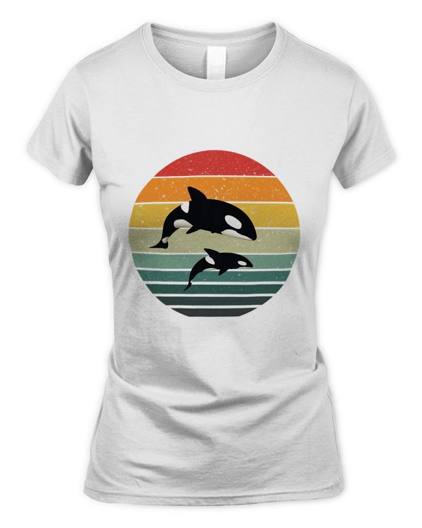 Orca Family Vintage Retro Art, Killer Whale Family T-Shirt