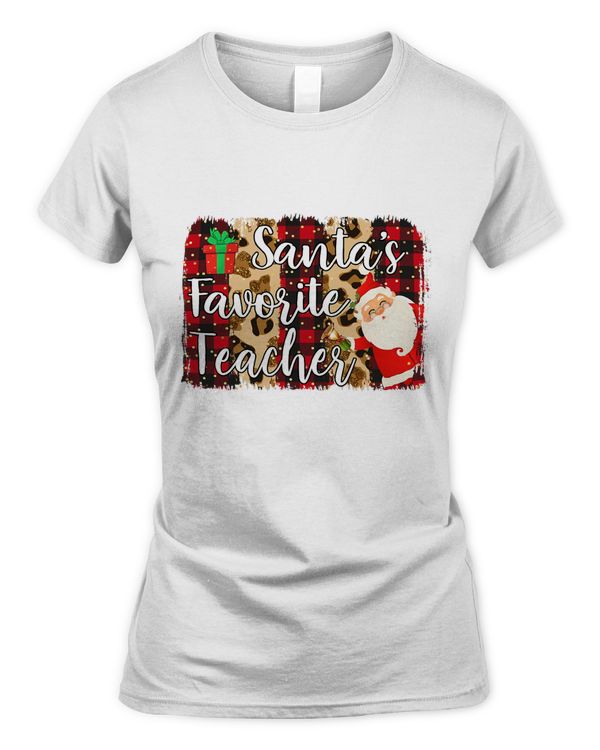 Red Plaid Santa's Favorite Teacher Squad Matching Christmas T-Shirt