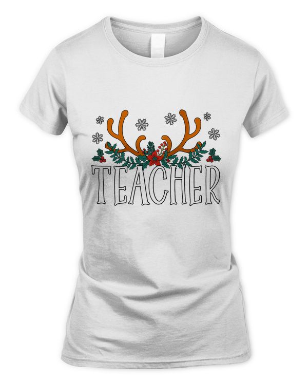 Teacher Christmas Flower and Deer Horn Pajamas Shirt Gift T-Shirt