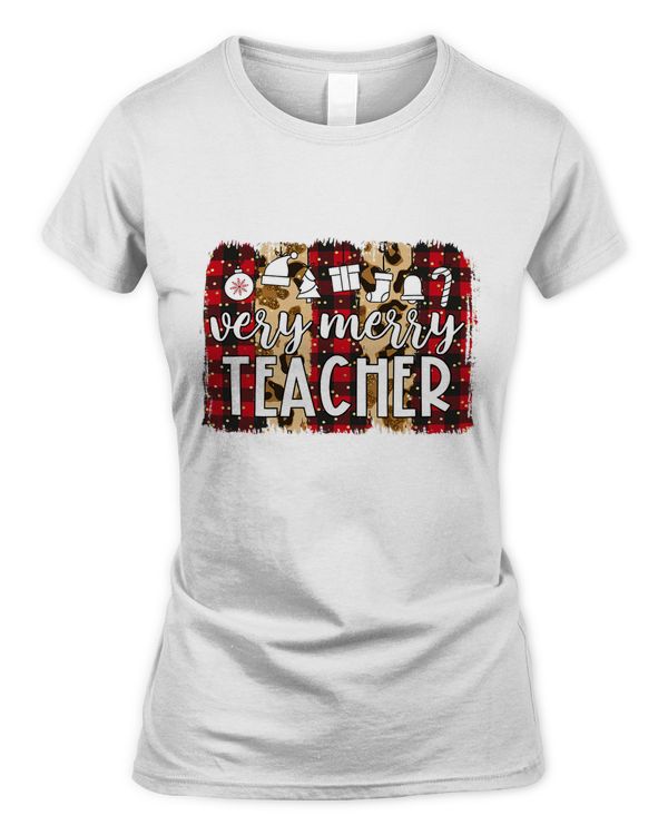 Red Plaid Very Merry Teacher Squad Matching Christmas Xmas T-Shirt