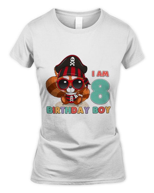 8 Years Old 8th Birthday Pirate Panda Since 2014 Boys Kids T-Shirt