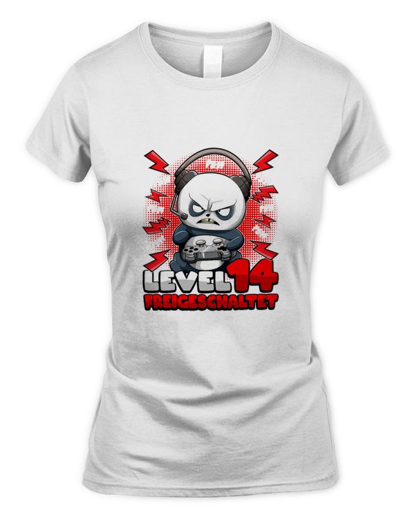 14th Birthday Boy Gamer Panda Level 14 Unlocked Pew T-Shirt