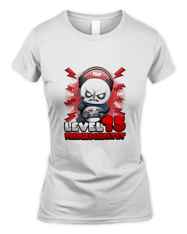 15th Birthday Boy Gamer Panda Level 15 Unlocked Pew T-Shirt