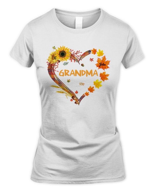 Fall Season Leaves Grandma Mom Heart Personalized Shirt, Gift For Grandma, Fall Season Shirt, Fall Vibes Shirt